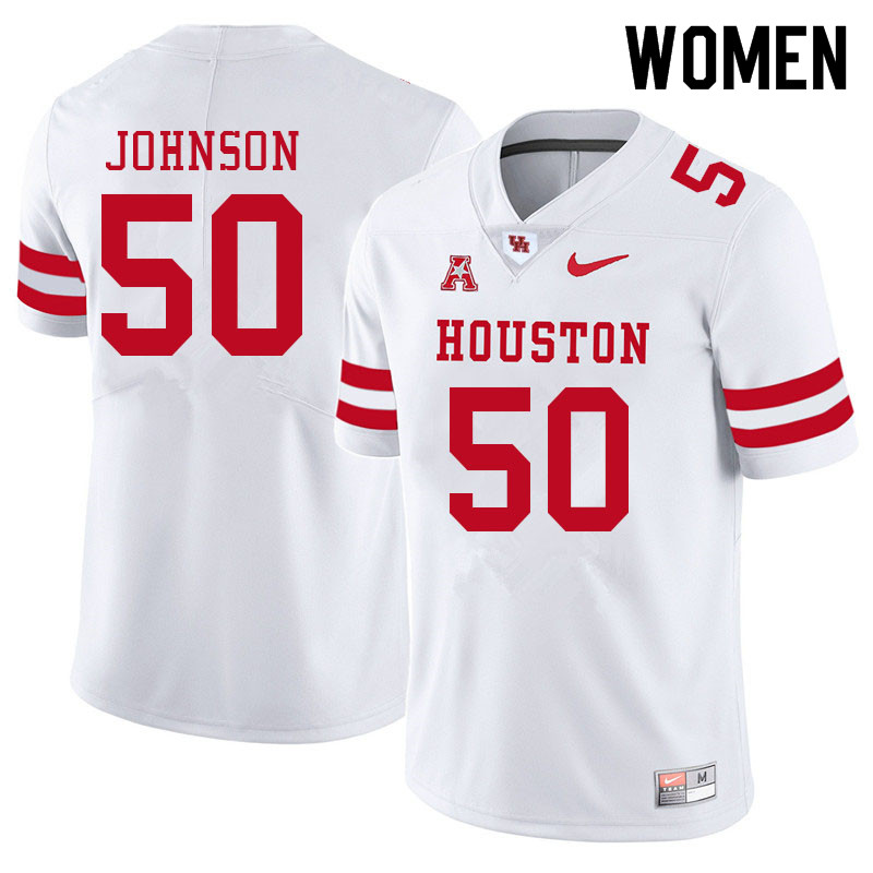 Women #50 Tyler Johnson Houston Cougars College Football Jerseys Sale-White